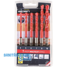 ALPEN HM-Universalbohrer Satz Profi-Multicut 1/4"Sechskantschaft 4-10 mm 6-tlg ALPEN HM-Universalbohrer Satz Profi-Multicut 1/4"Sechskantschaft 4-10 mm 6-tlg