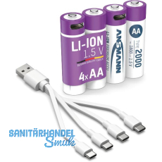 ANSMANN Batterie Akku mit Ladekabel LR6 AA 1,5 Volt 4 Stück ANSMANN Batterie Akku mit Ladekabel LR6 AA 1,5 Volt 4 Stück