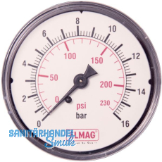 ELMAG Druckluft Manometer 63 mm 0 - 16 bar mit Au�engewinde hinten 1/4"