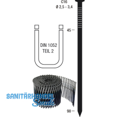 Nagelrollen C16 3,1 x 70 mm HGA verzinkt Drahtgebunden 16 Grad