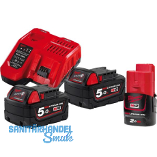MILWAUKEE Akku-Starterset 2 x 18V / 5,0 Ah Schiebe-Akkus u. Ladeger�t M12-18 FC