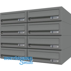 JU Hausbrieffachanlage 8-teilig, 600 x 440 x 380 mm, Stahl grau RAL 9007