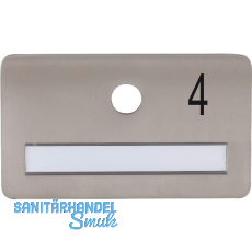 SOLIDO Namensschild ohne Spion, Bohrung � 14, Edelstahl satiniert, Gravur Nr. 4