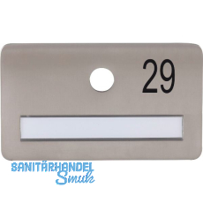 SOLIDO Namensschild ohne Spion, Bohrung � 14, Edelstahl satiniert, Gravur Nr. 29