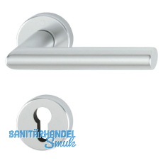 Drückergarnitur AMSTERDAM auf Rosette PZ, 37-47, Aluminium silber eloxiert Drückergarnitur AMSTERDAM auf Rosette PZ, 37-47, Aluminium silber eloxiert