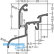 GUTMANN Regenschutzschiene Drau 25/24F, L=6000 mm, Aluminium silber eloxiert