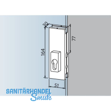 DORMA-Glas Mittelschloss US 20, PZ-vorgerichtet, 10 mm, silber eloxiert (03.215)