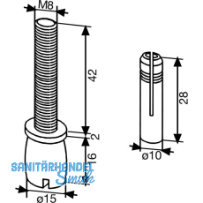 DORMA-Glas Zapfen PT 25, � 15 mm, m. D�bel, Stahl verzinkt (01.115)