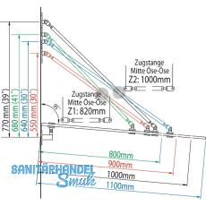 Glasvordachachsen GLVS I, Glastiefe 1100 mm, Edelstahl