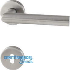 GRUNDMANN Drückergarnitur L-Form auf Rosette, BB, Edelstahl matt GRUNDMANN Drückergarnitur L-Form auf Rosette, BB, Edelstahl matt