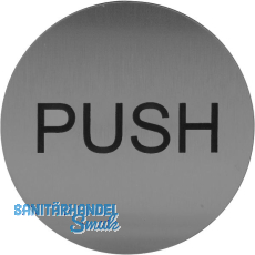 Hinweisschild PUSH, Durchmesser 60 mm, Kunststoff Edelstahl-Effekt Hinweisschild PUSH, Durchmesser 60 mm, Kunststoff Edelstahl-Effekt
