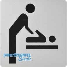 WC Symbol Wickelraum selbstklebend, 100 x 100 mm, Kunststoff alufarbig