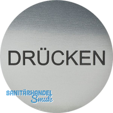 Hinweisschild DR�CKEN, Durchmesser 60 mm, Kunststoff Edelstahl-Effekt
