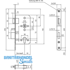 BMH Fluchtt�rschloss 1028, PZ 72, 1-flg. Funk. B/EN 179, links,DM65/20,Edelstahl