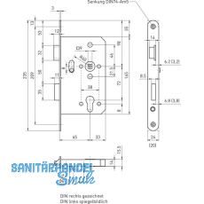 BMH Fluchtt�rhauptschloss 1022, 1-flg. Funktion B/EN 179, links, DM65, Edelstahl