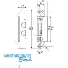 Lappenschlie�platte f�r Secury zum Einfr�sen, 125 x 24 x 27 mm, verstellbar