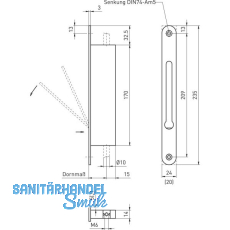 BMH Falztreibriegel 1155, DM 30, Stulp 235 x 24 mm, Edelstahl
