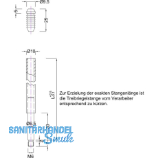 BMH Treibriegelstange 1101, 2000 mm, mit Gleitstopfen f�r oben, Stahl verzinkt