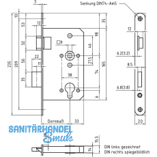 BMH Einstemmschloss 1000 Rundzylinder mit Wechsel, links, Stulp 20 mm,Edelstahl BMH Einstemmschloss 1000 Rundzylinder mit Wechsel, links, Stulp 20 mm,Edelstahl
