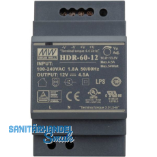 Netzger�t f�r Hutschiene HDR-60-12, 12V DC, 4,5 A, 54W, 52,5 x 90 x 58,4 mm