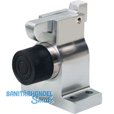 Torhalter 1051 mit Fanghaken und Puffer, Bodenmontage, Alu silber lackiert Torhalter 1051 mit Fanghaken und Puffer, Bodenmontage, Alu silber lackiert