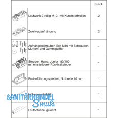 HAWA Junior 100/Z Beschlagset Holz Laufschiene L=2500 mm 1 FS Standard silber HAWA Junior 100/Z Beschlagset Holz Laufschiene L=2500 mm 1 FS Standard silber