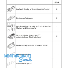HAWA Junior 100/Z Beschlagset Holz Laufschiene L=2200 mm 2 FS Standard silber HAWA Junior 100/Z Beschlagset Holz Laufschiene L=2200 mm 2 FS Standard silber