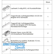 HAWA Junior 100/B-Pocket Beschlagset Holz 2 Fangstopper Standard Schraube +20 mm