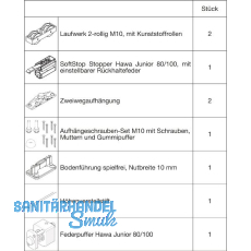 HAWA Junior 100/Z-Pocket Beschlagset Holz 1 Fangstopper Standard/Federpuffer