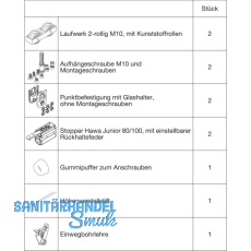 HAWA Junior 80/GP Beschlagset Glas ESG/VSG 8-12 mm ohne Laufschiene