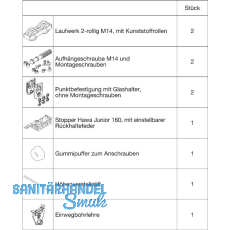 HAWA Junior 160/GP Beschlagset Glas ESG/VSG 8-12 mm ohne Laufschiene HAWA Junior 160/GP Beschlagset Glas ESG/VSG 8-12 mm ohne Laufschiene