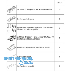 HAWA Junior 100/Z Beschlagset Holz Laufschiene L=1400 mm silber eloxiert HAWA Junior 100/Z Beschlagset Holz Laufschiene L=1400 mm silber eloxiert