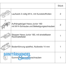 HAWA Junior 160/A Beschlagset Holz ohne Laufschiene HAWA Junior 160/A Beschlagset Holz ohne Laufschiene