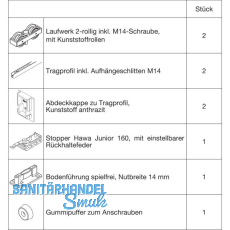HAWA Junior 160/B Beschlagset Holz ohne Laufschiene