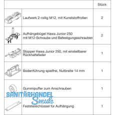 HAWA-Junior 250/A Beschlagset Holz ohne Laufschiene HAWA-Junior 250/A Beschlagset Holz ohne Laufschiene