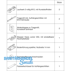 HAWA-Junior 250/B Beschlagset Holz ohne Laufschiene HAWA-Junior 250/B Beschlagset Holz ohne Laufschiene