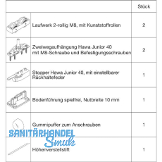 HAWA Junior 40/Z Beschlagset Holz ohne Laufschiene HAWA Junior 40/Z Beschlagset Holz ohne Laufschiene