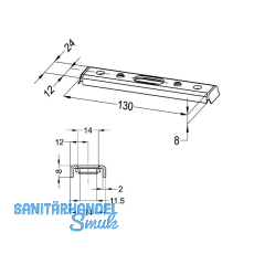Schlie�blech f�r T�rkantriegel oben, 130 x 24 x 8 mm,Stahl verzinkt silberf�rbig