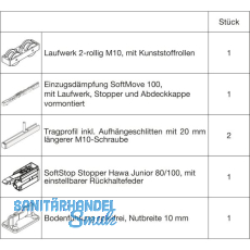 HAWA Junior 100/B Beschlagset Holz SoftStop SoftStop/SoftMove +20 mm (30232)