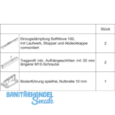 HAWA Junior 100/B Beschlagset Holz SoftMove Tragschraube 20 mm l�nger (30233)