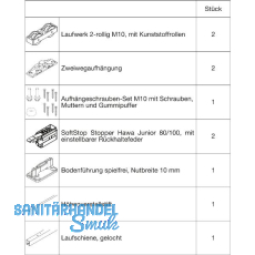 HAWA Junior 100/Z Beschlagset Holz SoftStop Laufschiene L=2500 mm silber