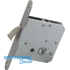 Schiebetürschloss m. vernickeltem Bogenriegel, WC, DM 55, Stulp rund, Edelstahl Schiebetürschloss m. vernickeltem Bogenriegel, WC, DM 55, Stulp rund, Edelstahl