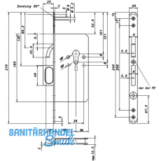 Schiebet�rschloss mit Bogenriegel und Springgriff, PZ, DM 55, rund, Edelstahl