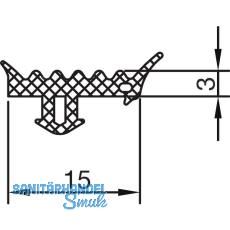 THYSSENKRUPP Syprotech Glasdichtung/Riegel 3 f�r Glas, L=60 m, EPDM schwarz