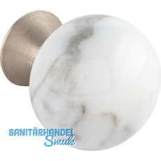 Knopf Bead Straight ø 28 mm, Porzellan/ZN marmor weiß/Edelstahl Effekt Knopf Bead Straight ø 28 mm, Porzellan/ZN marmor weiß/Edelstahl Effekt