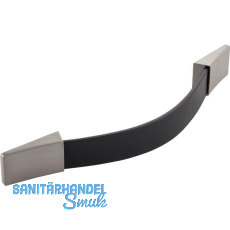 Griff Safari LA 160/192, Breite 224 mm, Leder schwarz/Sockel ZN Edelstahl Effekt