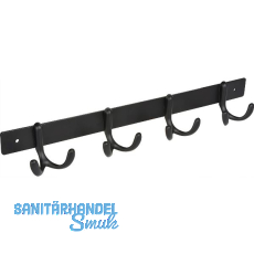 Garderobenleiste Aisa mit 4 Haken, Breite 345 mm, Stahl schwarz matt