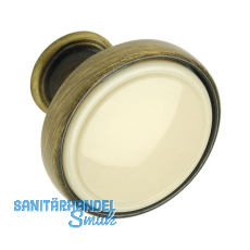 Knopf Anaheim 2 � 30 mm,Tiefe 26 mm, ZN/Kunststoff altmessing br�niert/beige