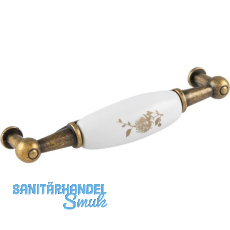 Griff Talos Breite 107 mm, Keramik/ZN wei� bemalt Golddekor/altvermessingt