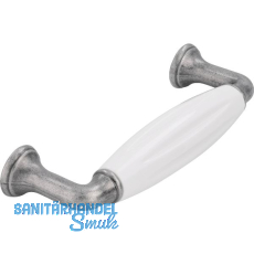 Griff Tajet LA 96,Breite 114 mm, Keramik weiß/Zinkdruckguss zinnfärbig Griff Tajet LA 96,Breite 114 mm, Keramik weiß/Zinkdruckguss zinnfärbig